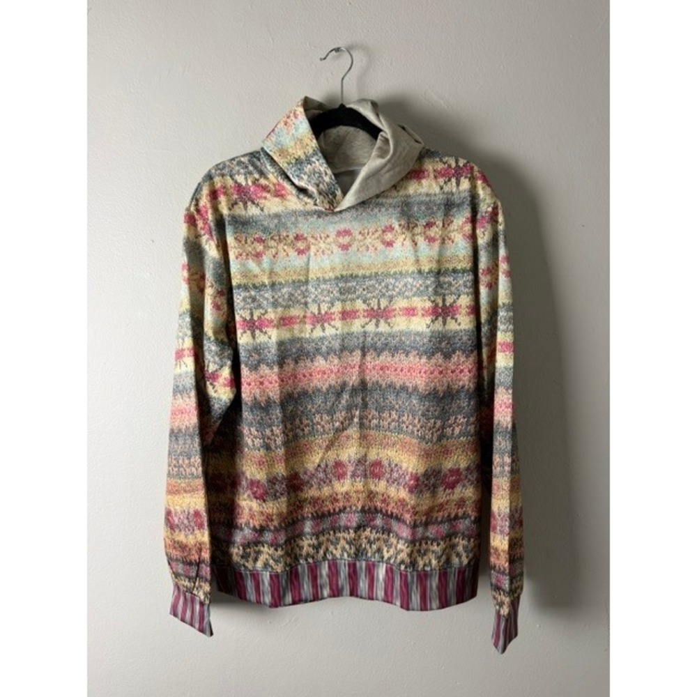 Multicolor Fair Isle Print Lightweight Hoodie Womens XL Long Sleeve Pullover